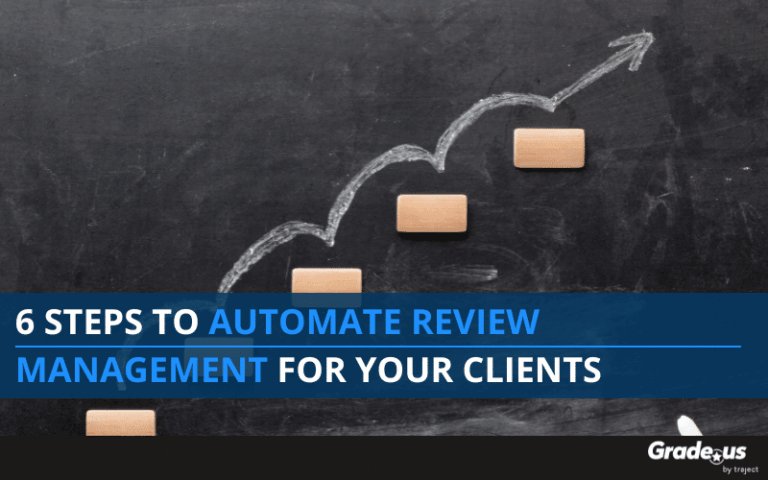 Chalkboard illustration of arrow climbing steps. Text overlay that reads: 6 Steps to Automate Review Management for Your Clients
