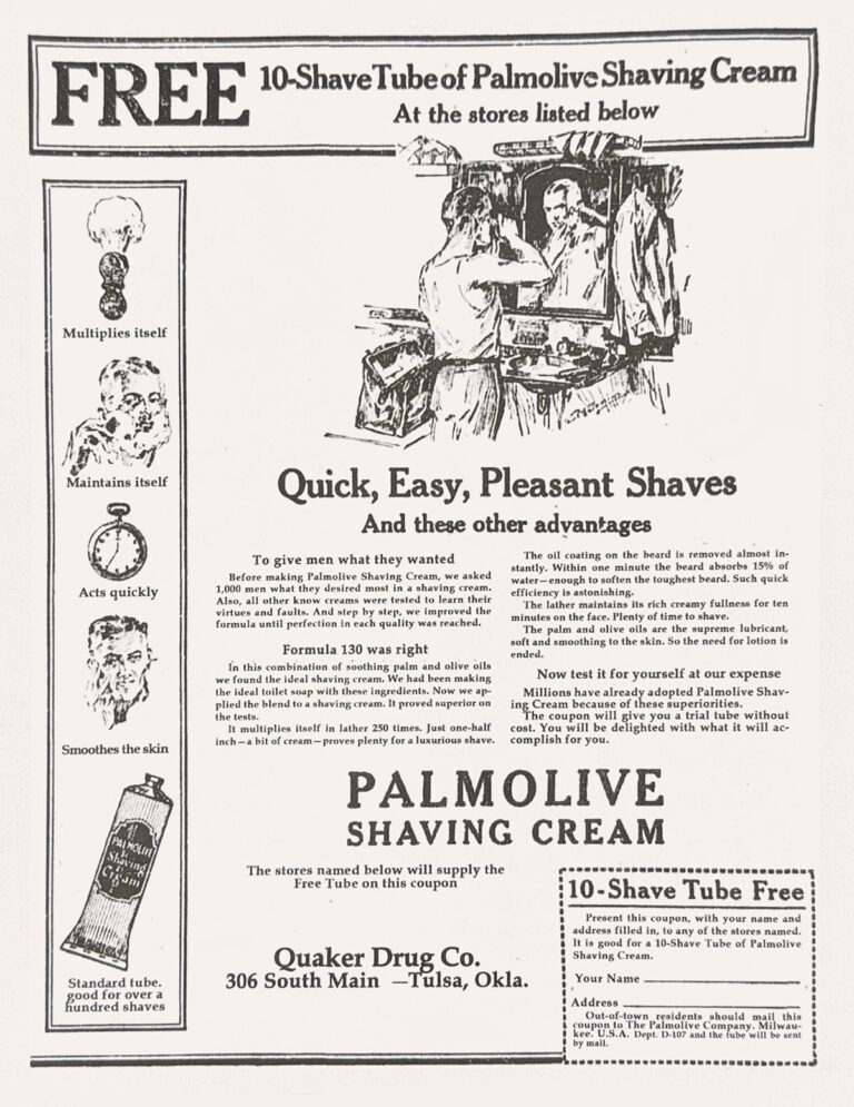 A chemist testing shaving cream in a laboratory, representing V. C. Cassidy’s work for Palmolive.