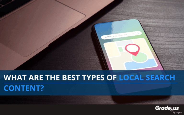 Mobile phone with maps app displayed. Text overlay that reads: What are the best types of local search content?